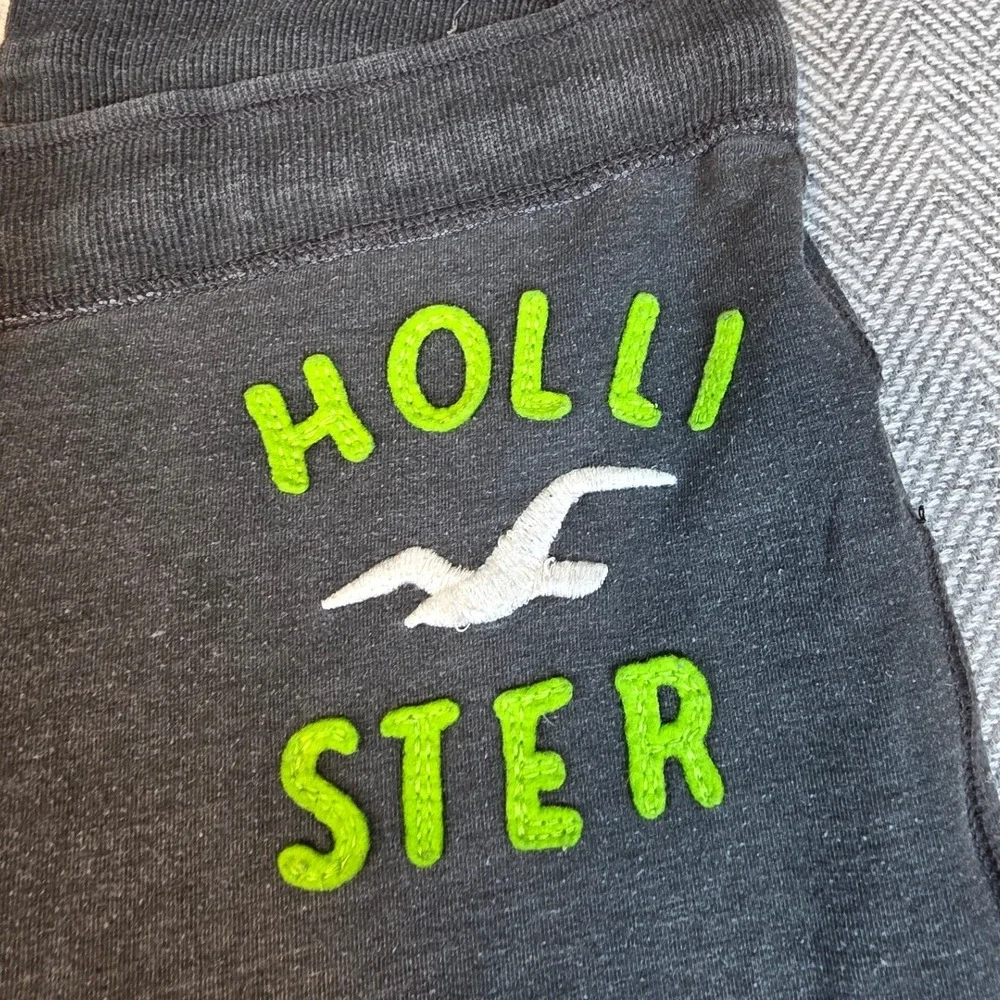 Hollister California Wide Leg Sweatpants Charcoal Gray Lime Green Logo Large